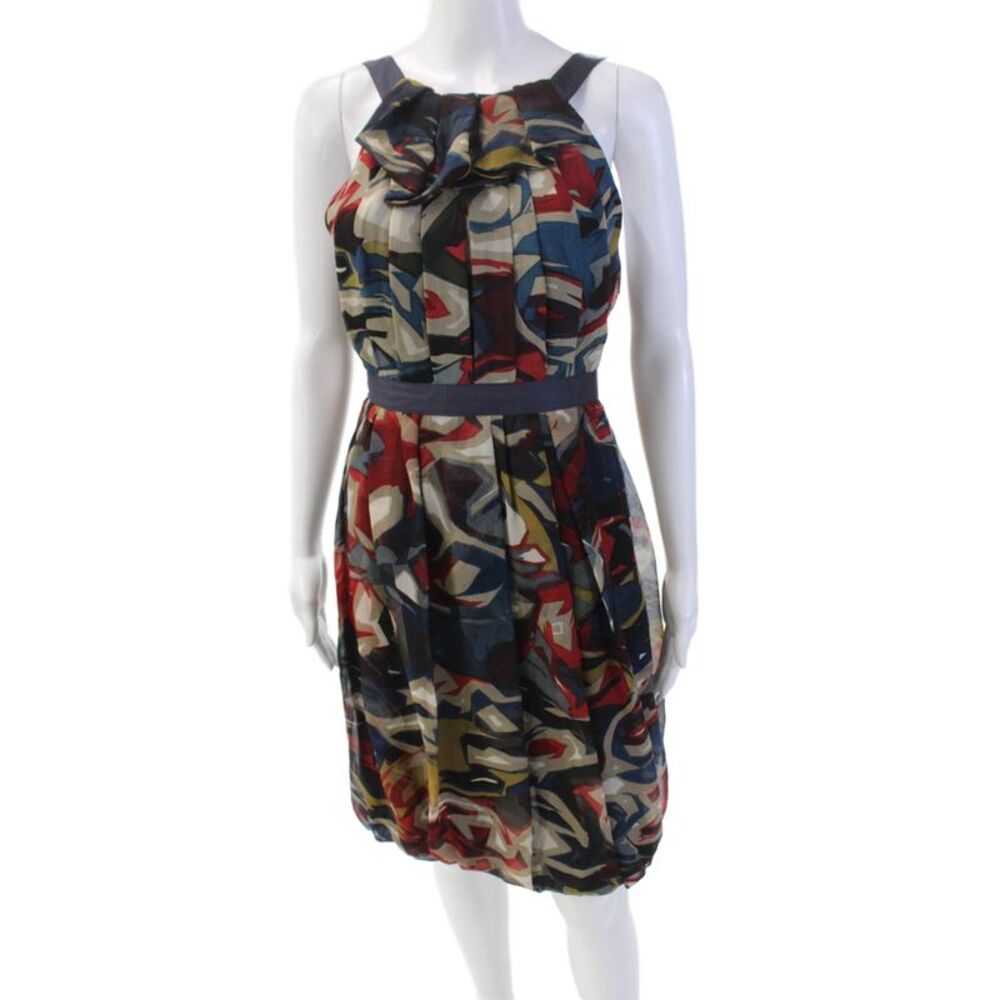 Lela Rose Womens Silk Abstract Print A Line Dress Multi Colored Size 4